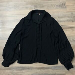 Louis Vuitton Uniform Black Pleated Balloon Sleeve Button Down Top Size 38